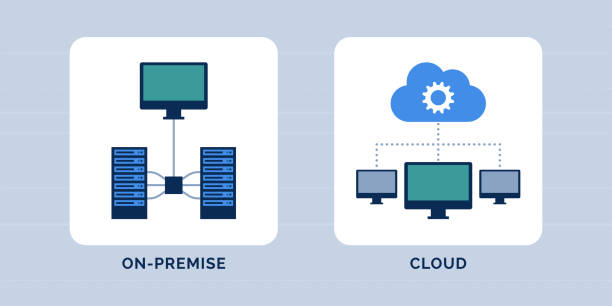 On-premise vs cloud comparison, data hosting service concept