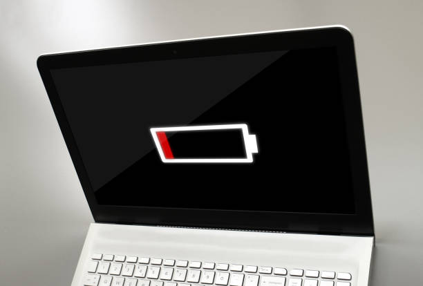 A low battery symbol on a laptop screen